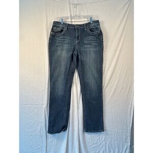 Earl Jean Womens 14 Medium Wash Straight Leg Contrast Stitch Denim Jeans #2248